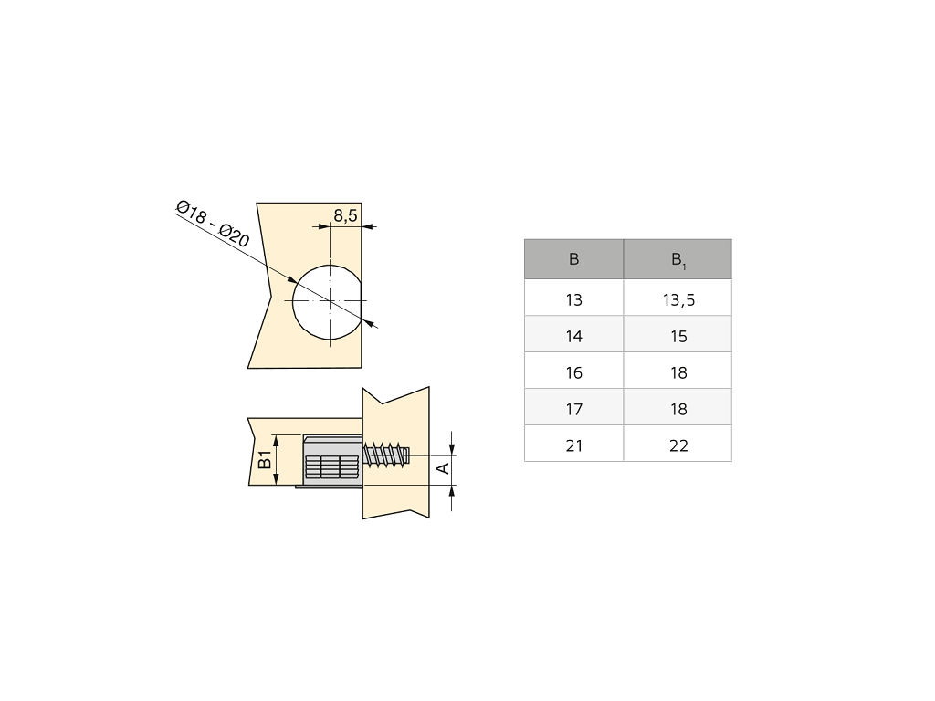 Reggipiano Interparete Ø18 mm per Montaggio Uniblock 16-19 mm Tecnoplastica Grigia e Zama | Emuca - immagine 3